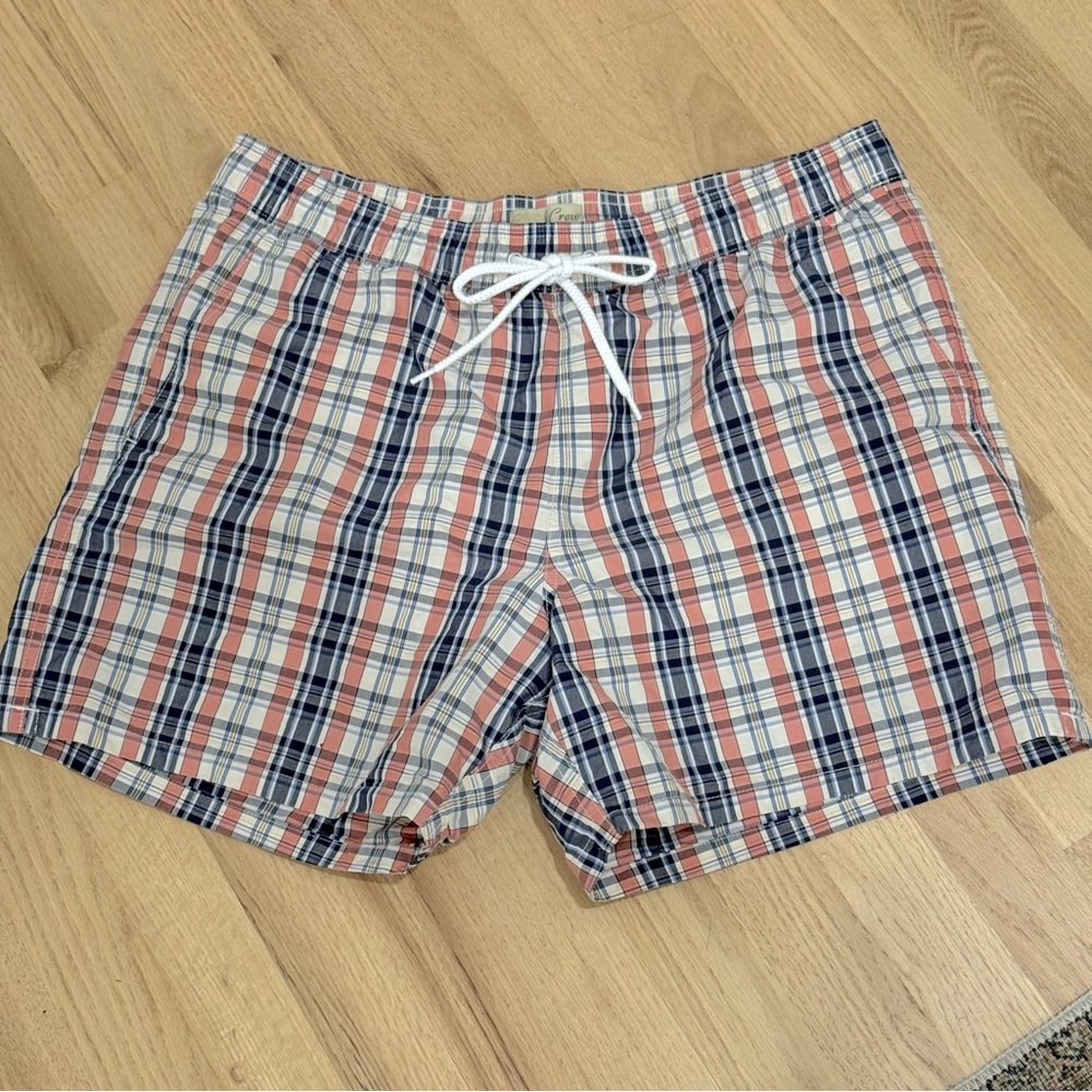 J CREW Swim Trunks Mens L Plaid Mesh-Lined 6"